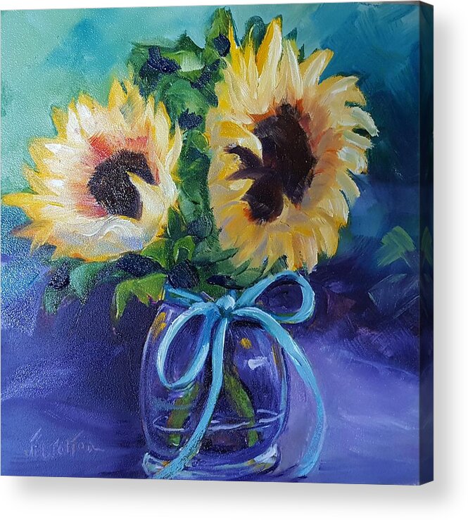 Sunflowers Acrylic Print featuring the painting Sunflower/Clear Jar by Judy Fischer Walton
