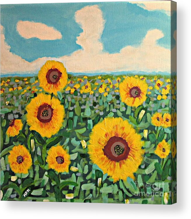 Sunflowers Acrylic Print featuring the painting Sunflower Serendipity by Mary Mirabal