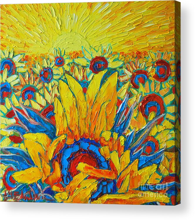 Sunflowers Acrylic Print featuring the painting Sunflowers Field In Sunrise Light by Ana Maria Edulescu