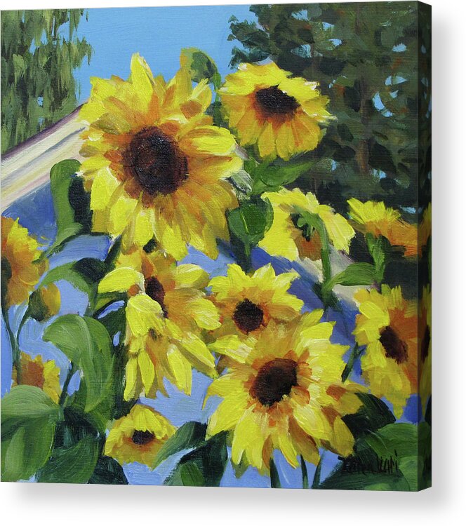 Sunflowers Acrylic Print featuring the painting Sunflowers by Karen Ilari