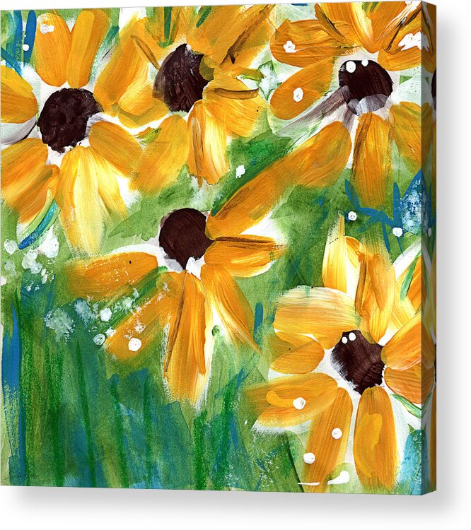 Sunflowers Acrylic Print featuring the painting Sunflowers by Linda Woods