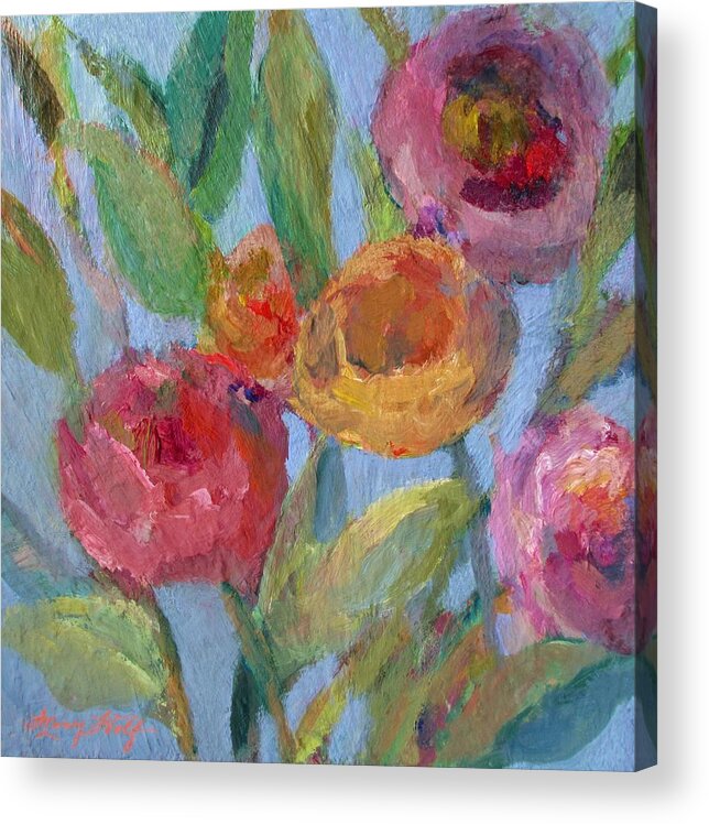 Flower Painting Acrylic Print featuring the painting Sunlit Flower Garden by Mary Wolf