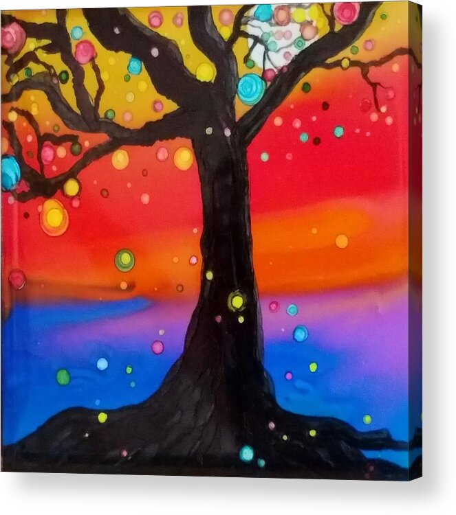 Abstract Acrylic Print featuring the painting Sunset Tree by Gerry Smith