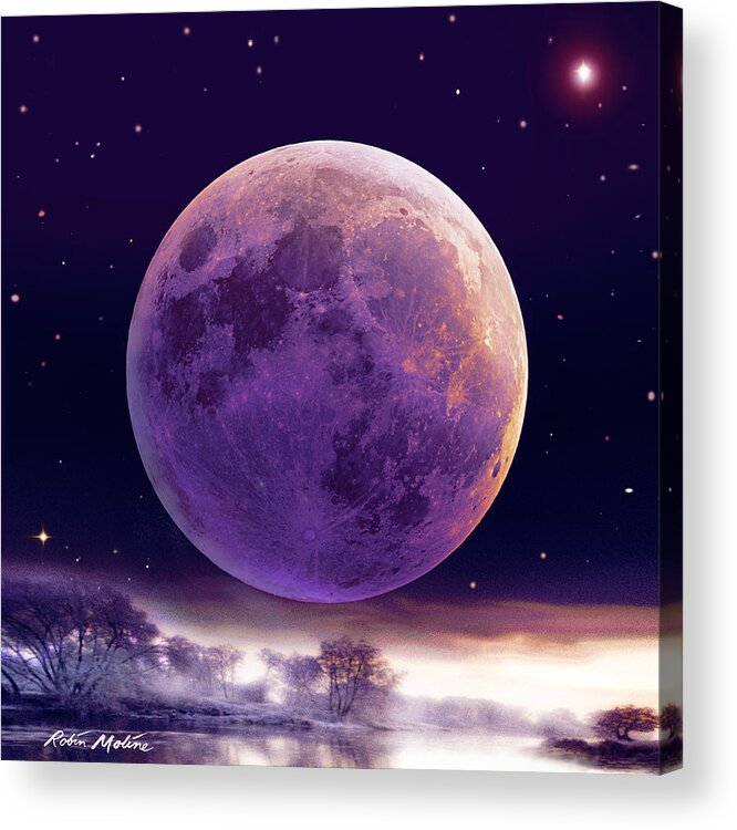 Cold Moon Acrylic Print featuring the digital art Super Cold Moon over December by Robin Moline