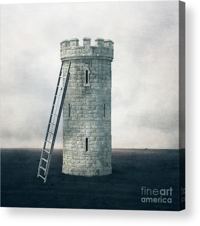 Castle Acrylic Print featuring the digital art Surreal Landscape - Castle Tower by Edward Fielding
