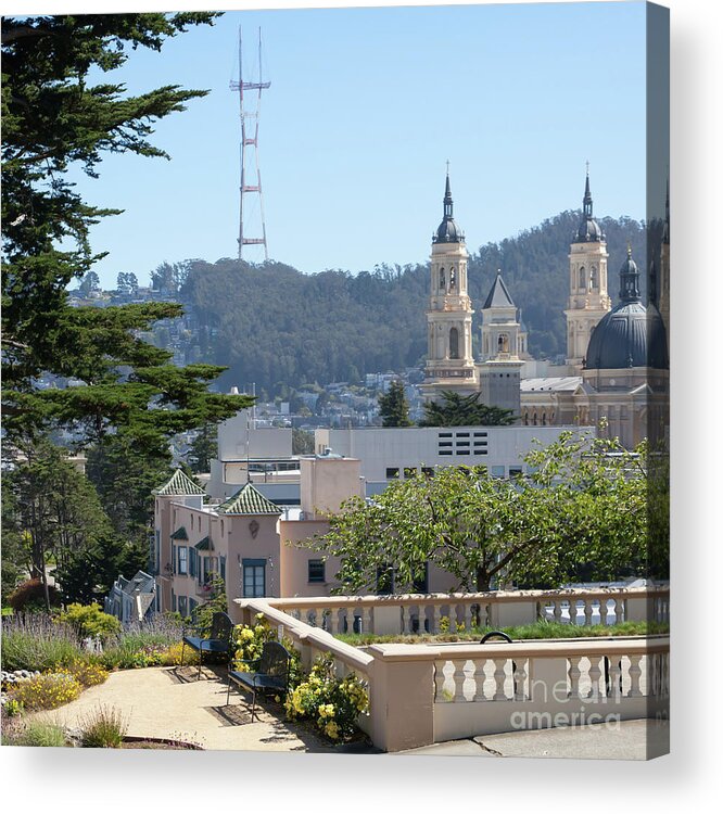 Wingsdomain Acrylic Print featuring the photograph Sutro Tower and St Ignatius Church San Francisco California 5d3278 square by San Francisco