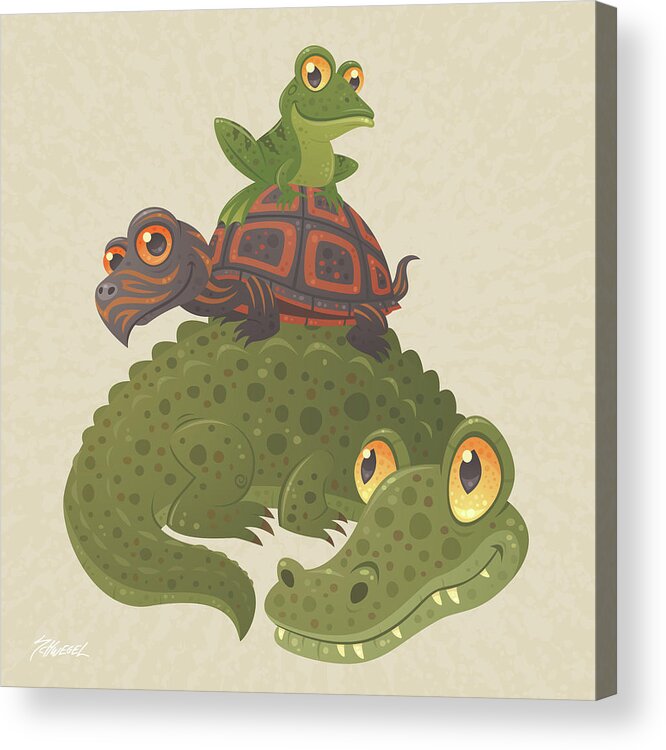 Alligator Acrylic Print featuring the digital art Swamp Squad by John Schwegel