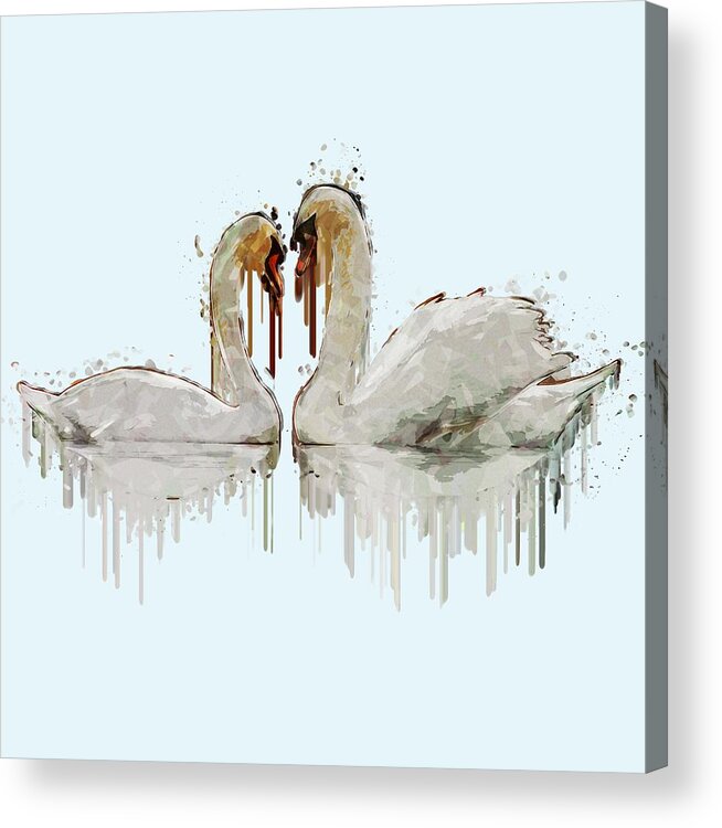 Swan Love Acrylic Print featuring the painting Swan Love acrylic painting by Georgeta Blanaru