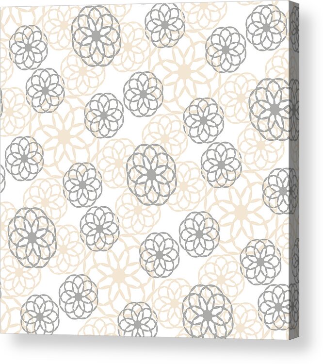 Floral Patterns Acrylic Print featuring the mixed media Tan And Silver Floral Pattern by Christina Rollo