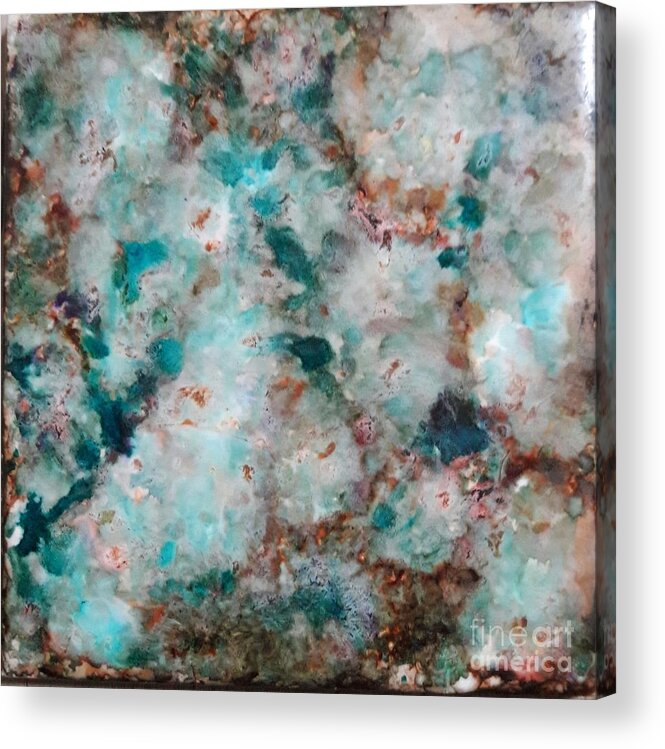 Alcohol Acrylic Print featuring the painting Teal Chips by Terri Mills