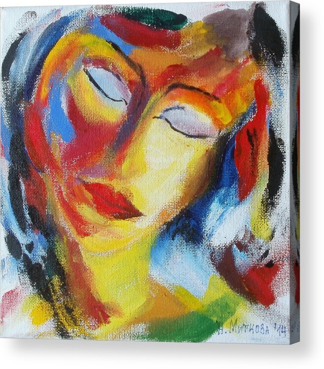  Modernism Acrylic Print featuring the painting Tell me - I listen you by Nina Mitkova