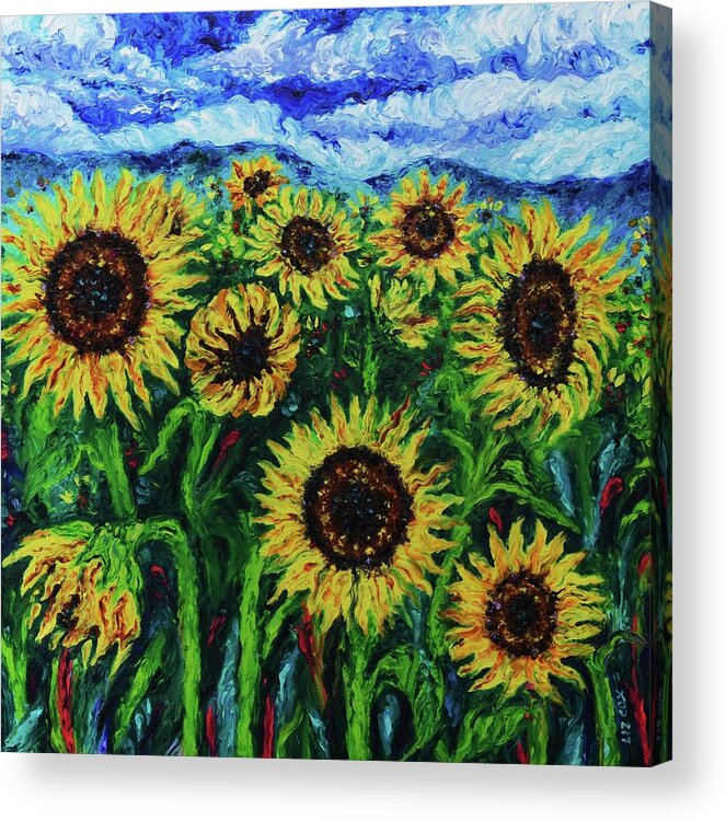Sunflower Acrylic Print featuring the painting Ten Suns by Elizabeth Cox