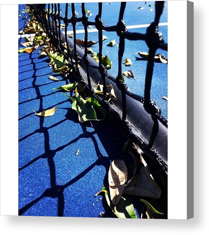 Blue Acrylic Print featuring the photograph Tennis Net With Leaves by Juan Silva