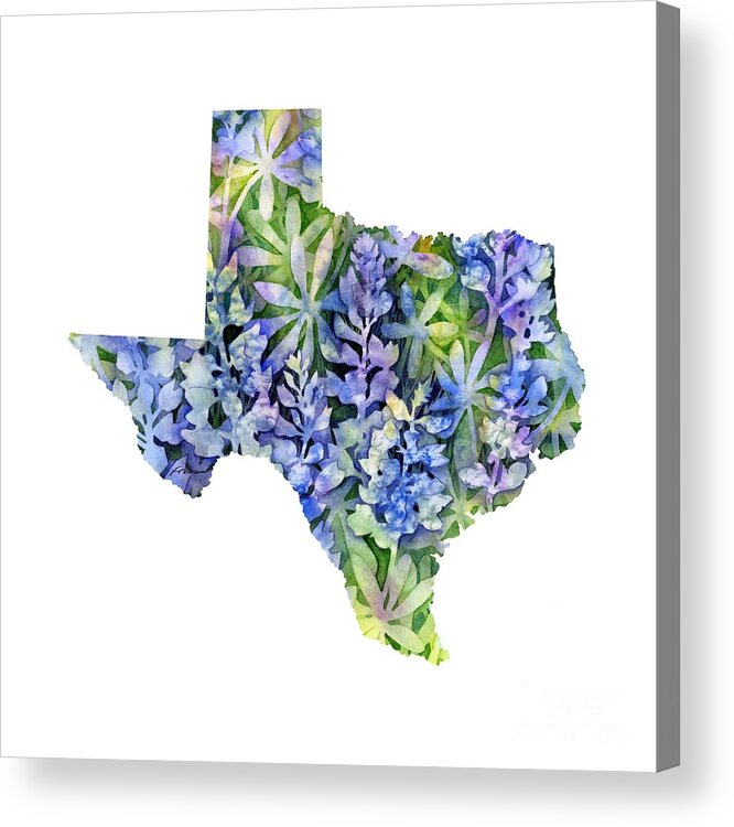 Texas Acrylic Print featuring the painting Texas Blue Texas Map on White by Hailey E Herrera