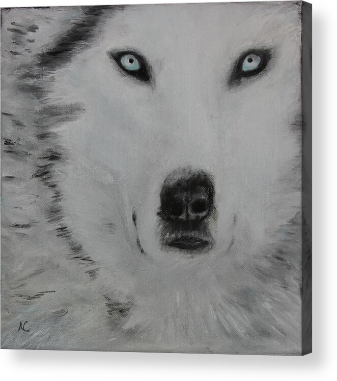 Wolfs Acrylic Print featuring the painting The Stare by Neslihan Ergul Colley