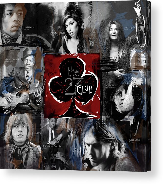 The 27 Club Acrylic Print featuring the mixed media The 27 Club by Russell Pierce