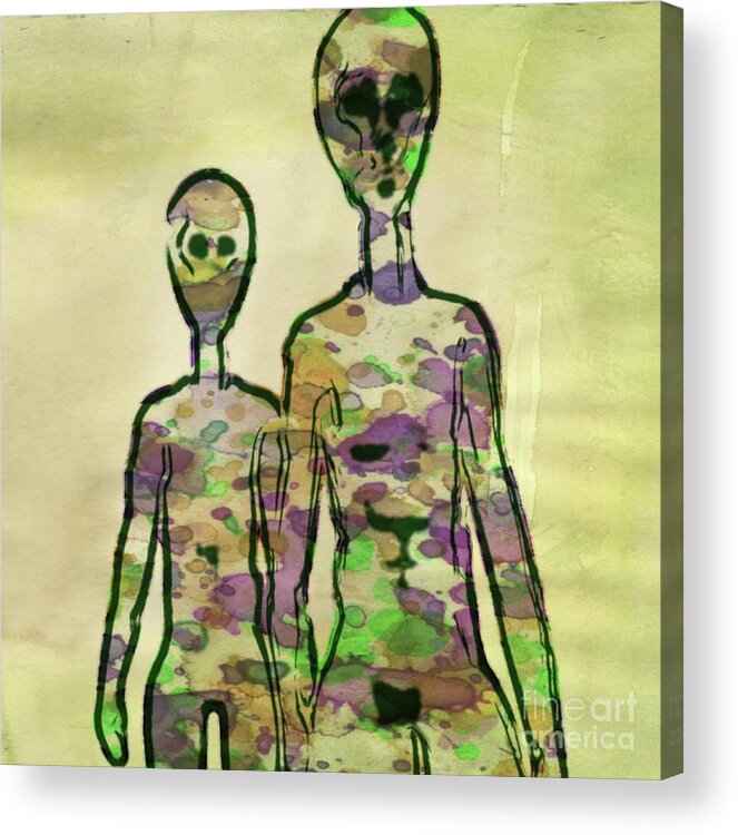 Ufo Acrylic Print featuring the painting The Aliens by Mary Bassett and Raphael Terra by Esoterica Art Agency
