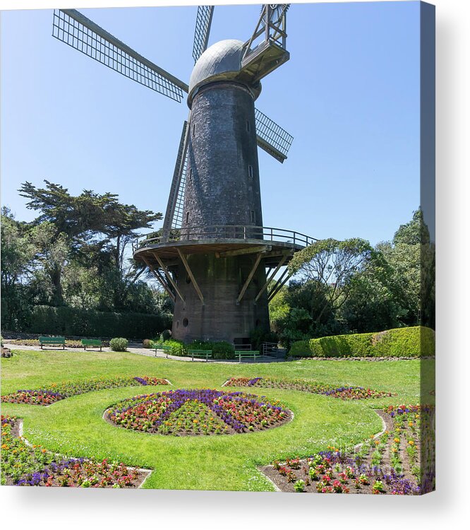 Wingsdomain Acrylic Print featuring the photograph The Dutch Windmill San Francisco Golden Gate Park San Francisco California DSC6361 square by San Francisco