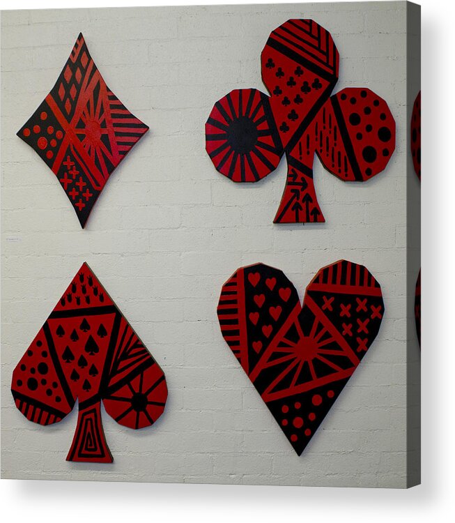 Poker Acrylic Print featuring the painting The Four Suits by Bodlar