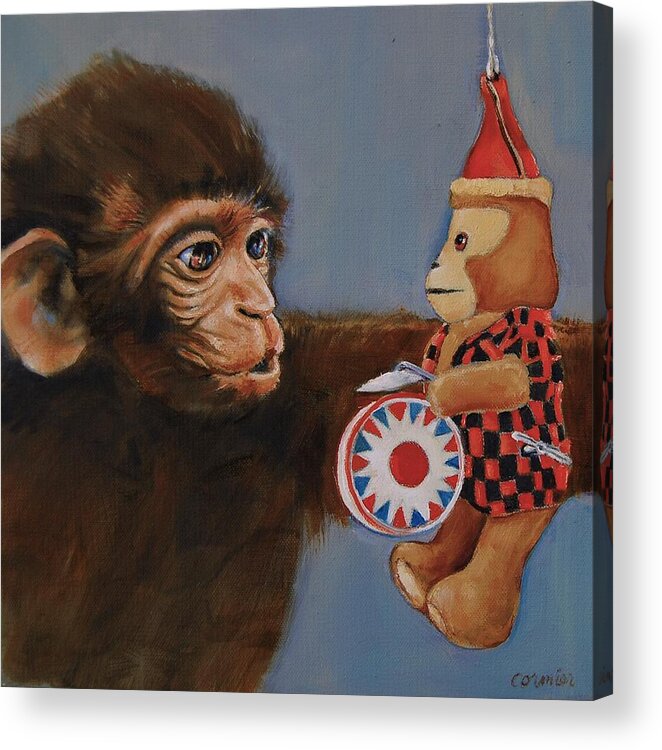 Primate Acrylic Print featuring the painting The Hundredth Monkey by Jean Cormier