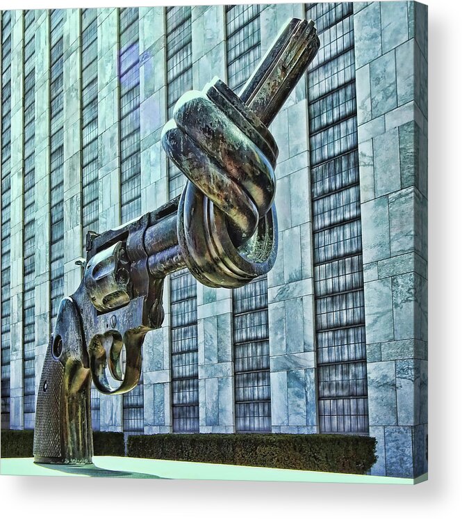 Non-violence Sculpture Acrylic Print featuring the photograph The Knotted Gun by Allen Beatty