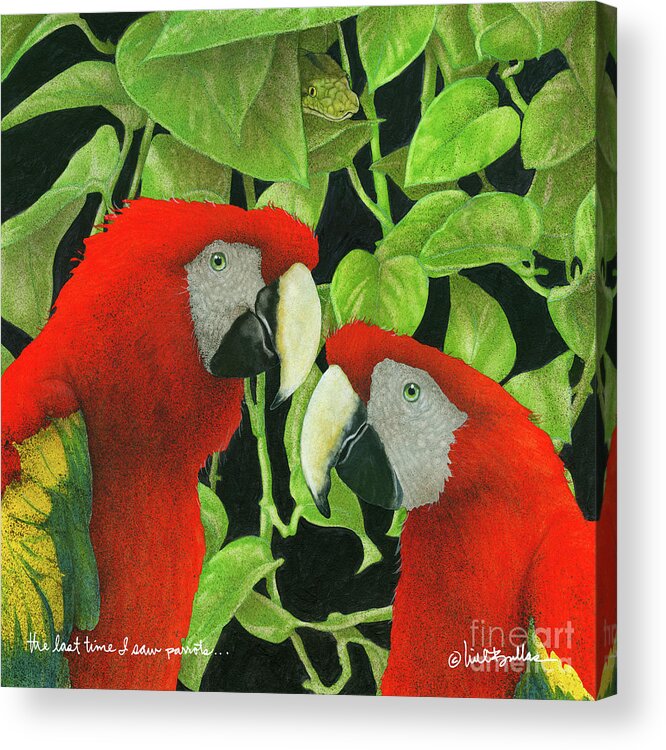 Will Bullas Acrylic Print featuring the painting the last time I saw parrots... by Will Bullas