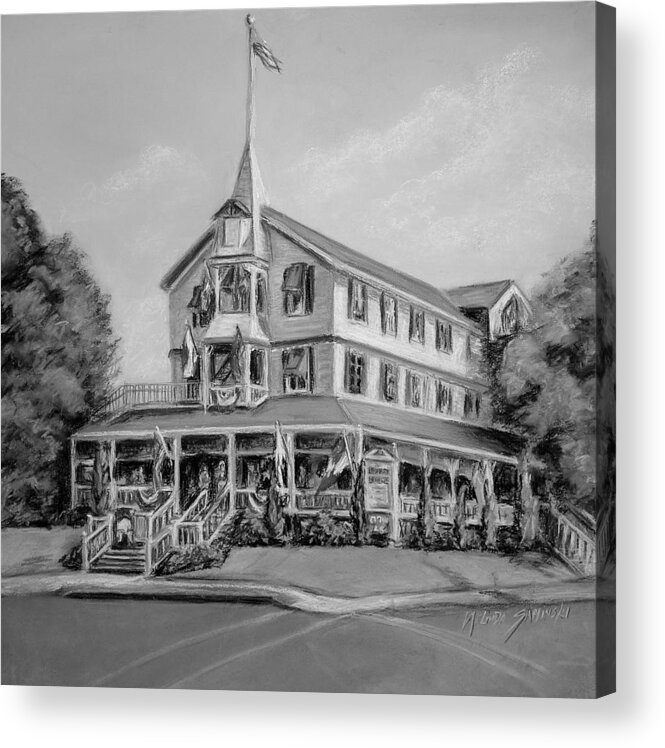 Parker House Acrylic Print featuring the pastel The Parker House Black and White by Melinda Saminski