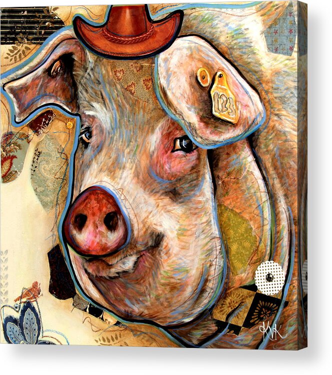 Country Critters Acrylic Print featuring the mixed media The Pig by Katia Von Kral