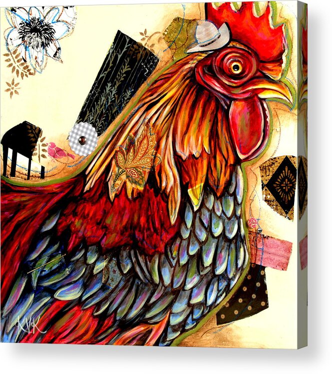 Country Critters Acrylic Print featuring the mixed media The Rooster by Katia Von Kral