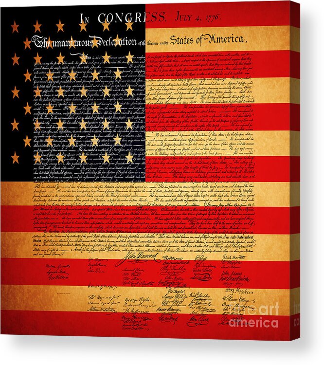 Usa Acrylic Print featuring the photograph The United States Declaration of Independence - American Flag - square by Wingsdomain Art and Photography
