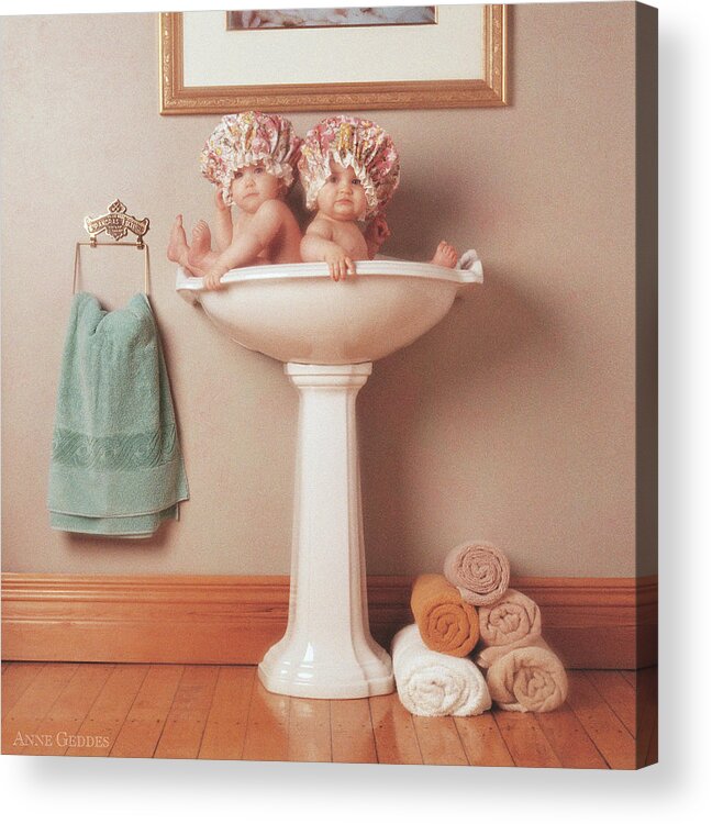 Anne Geddes Acrylic Print featuring the photograph The Washbasin by Anne Geddes
