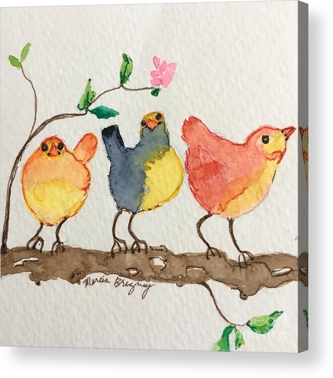 Birds Acrylic Print featuring the painting Three Birds by Marcia Breznay