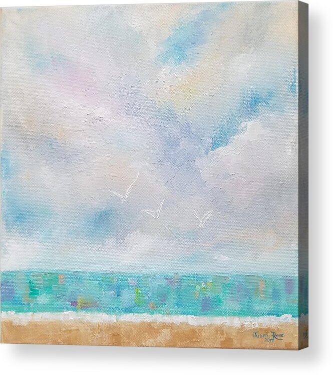 Beach Acrylic Print featuring the painting Three by the Sea by Judith Rhue