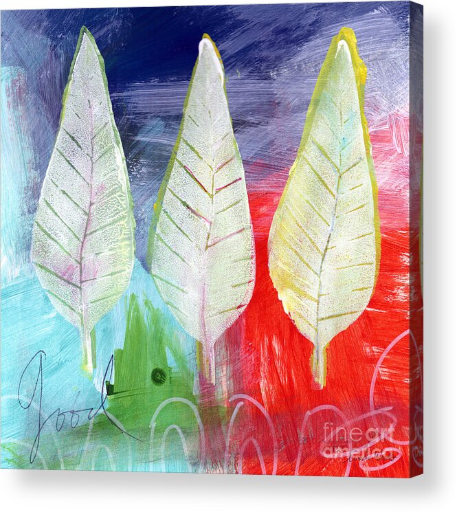 Abstract Acrylic Print featuring the painting Three Leaves Of Good by Linda Woods