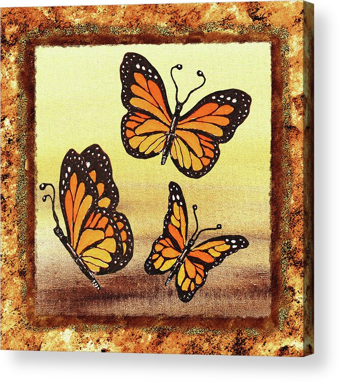 Monarch Butterfly Acrylic Print featuring the painting Three Monarch Butterflies by Irina Sztukowski
