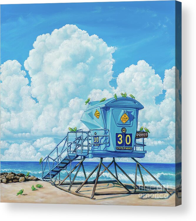 Lifeguard Tower Acrylic Print featuring the painting Tower 30 Morning Patrol by Elisabeth Sullivan