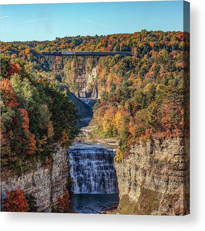 Train Acrylic Print featuring the photograph Train over Letchworth by Rod Best