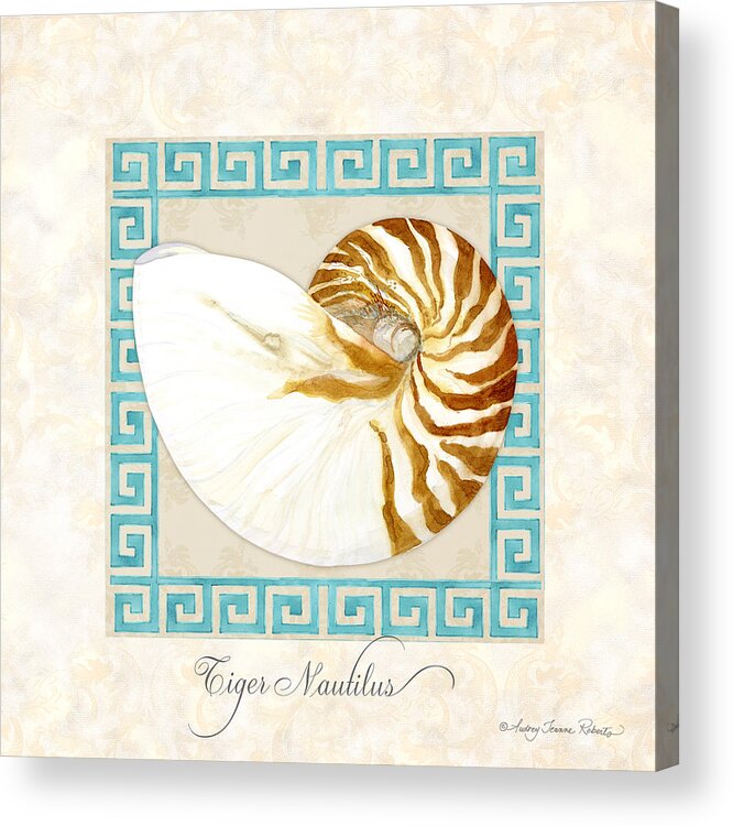 Nautilus Shell Acrylic Print featuring the painting Treasures from the Sea - Tiger Nautilus Shell by Audrey Jeanne Roberts