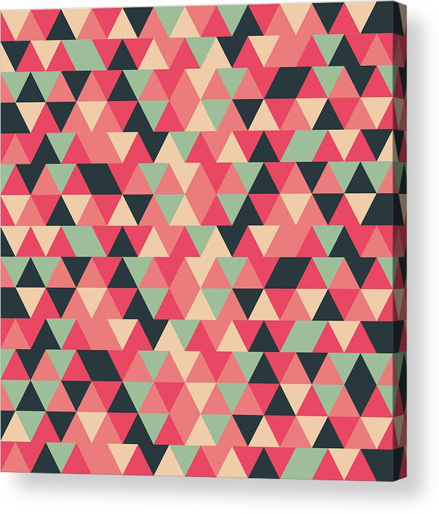 Pattern Acrylic Print featuring the mixed media Triangular Geometric Pattern - Warm Colors 13 by Studio Grafiikka
