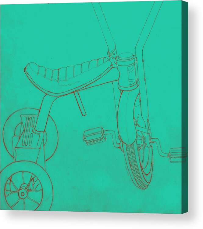 Trike Acrylic Print featuring the drawing Trike on Turquoise by Valerie Reeves