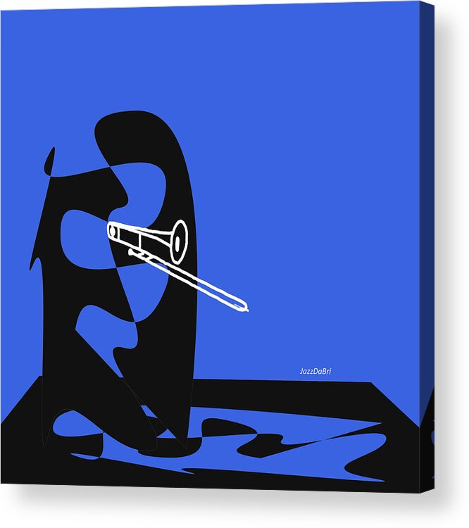 Trombone Lessons Acrylic Print featuring the digital art Trombone in Blue by David Bridburg