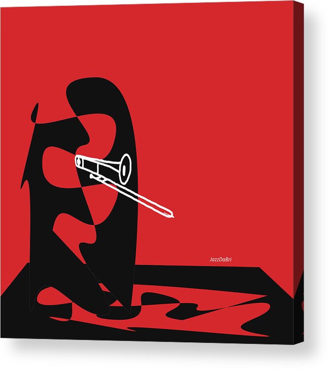 Jazzdabri Acrylic Print featuring the digital art Trombone in Red by David Bridburg
