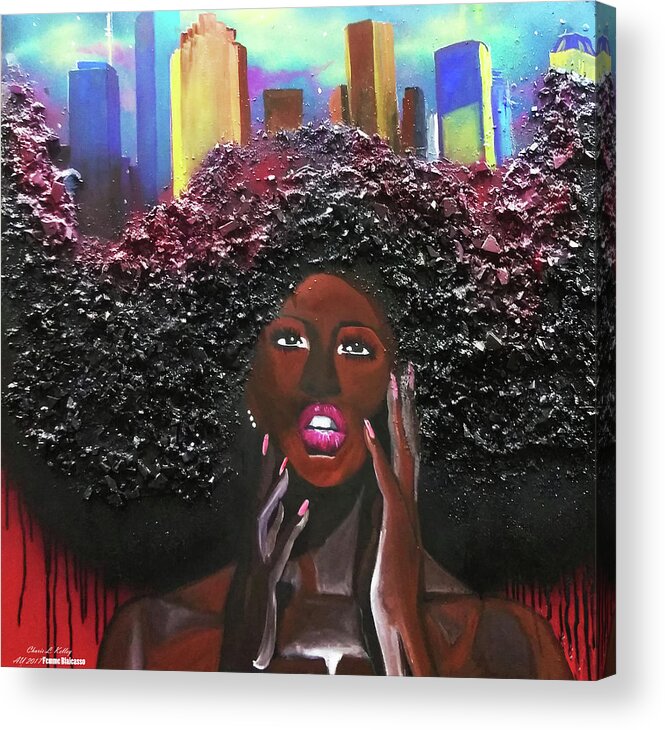 Houston Skyline Mixed Media Natural Sista Acrylic Print featuring the painting Truly Perfect, Houston on my Mind by Femme Blaicasso