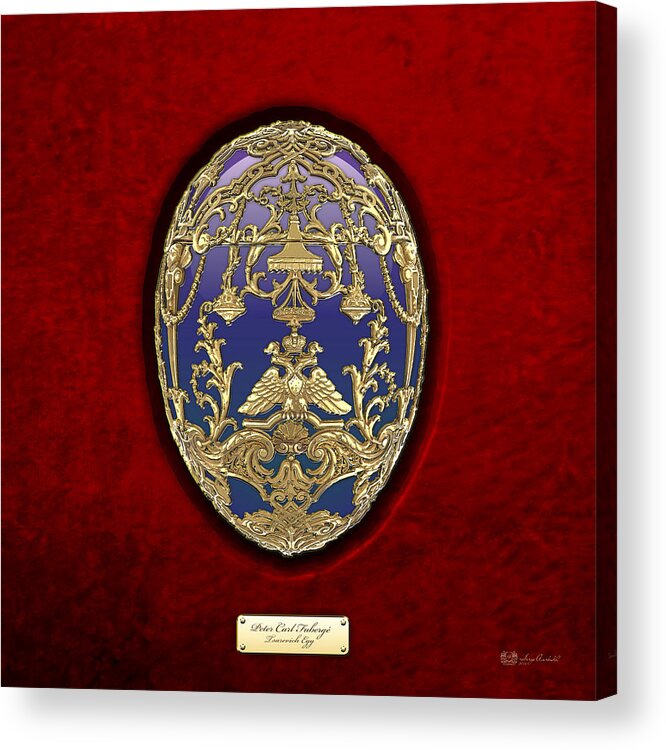 Treasure Trove By Serge Averbukh Acrylic Print featuring the photograph Tsarevich Faberge Egg on Red Velvet by Serge Averbukh