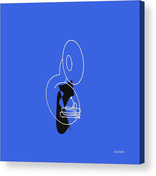 Tuba Lessons Acrylic Print featuring the digital art Tuba in Blue by David Bridburg