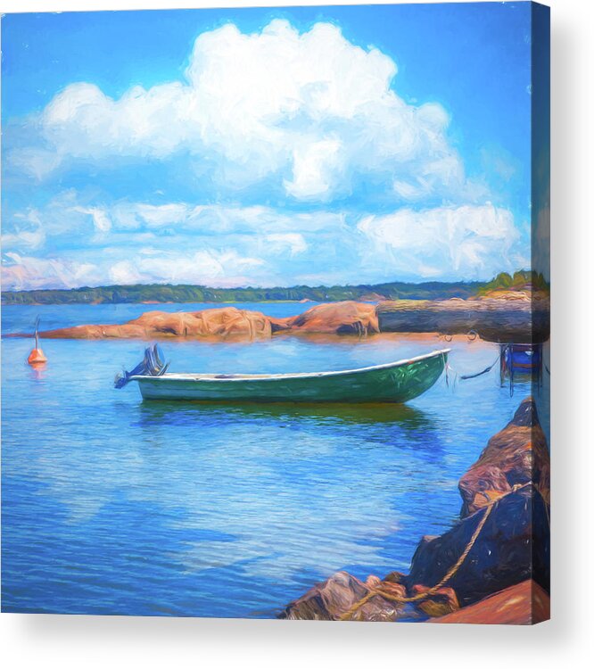 Boats Acrylic Print featuring the photograph Tucked in the Harbor Oil Painting by Debra and Dave Vanderlaan