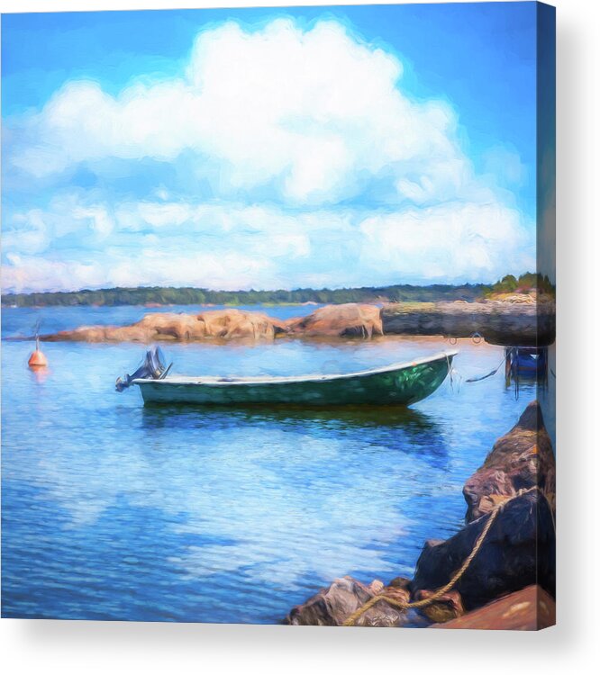 Boats Acrylic Print featuring the photograph Tucked in the Harbor Watercolor Painting by Debra and Dave Vanderlaan
