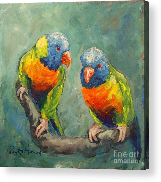 Birds Acrylic Print featuring the painting Tweeting by Phyllis Howard