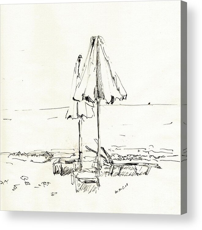 Georgioupolis Acrylic Print featuring the drawing Two Umbrellas by Karina Plachetka