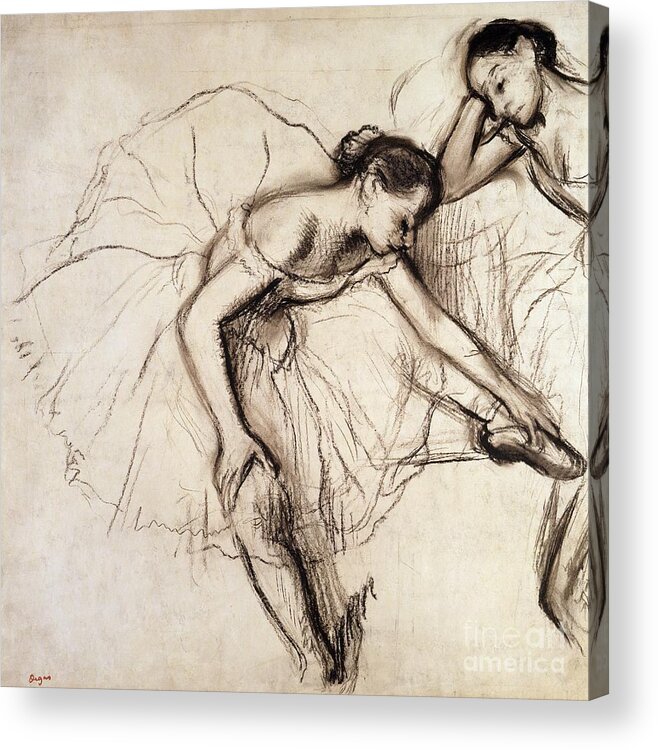 Degas Acrylic Print featuring the drawing Two Dancers Resting by Edgar Degas